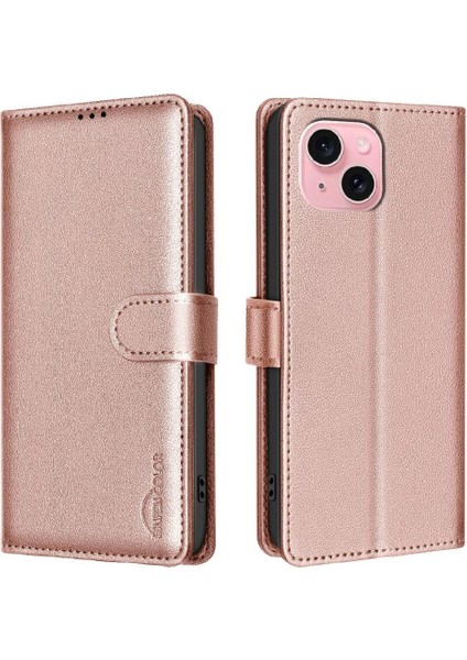 IPhone 15 Için Flip Case Artı Cüzdan Manyetik Rfıd Engelleme Kart Tutucu Pu (Yurt Dışından)