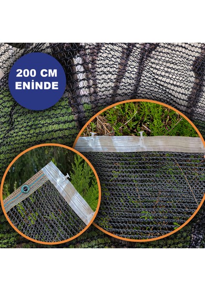 200 cm Eninde Siyah Kuş Filesi Balkon Perdesi Hazır Kopçalı ve Korniş Düğmeli Kedi Koruma Ağı Dolu Filesi Misina File Kuş Önleme Filesi (Uzunluk Seç)