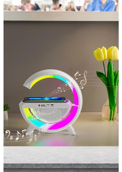 Huzur Elektrik Kablosuz Telefon Şarj Bluetooth Hoparlör Istasyonu Ses Rgb Atmosfer Gece Işık BT-2301