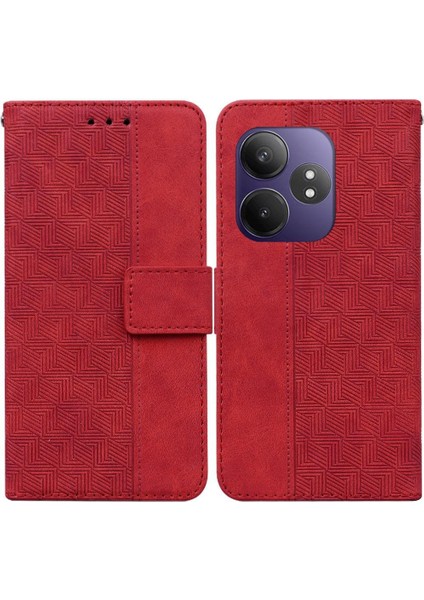 Realme Gt 6t Kickstand Özelliği Premium Pu Deri Geometrik Için Flip Case (Yurt Dışından)