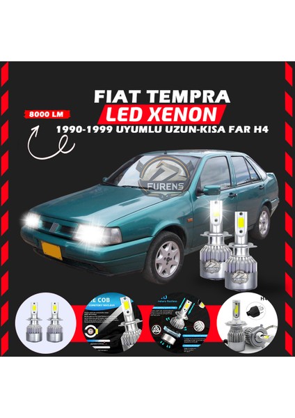 Fiat Tempra Uzun - Kısa Far Uyumlu Şimşek Etkili Led Xenon Performance Series H4