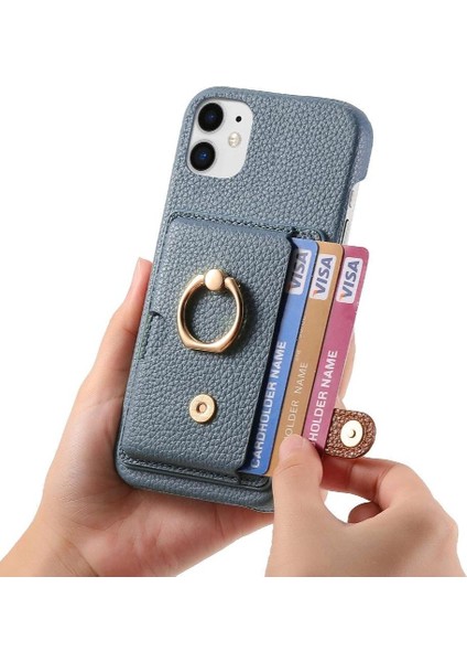 IPhone 12 Premium Dokulu Deri Halka Standı Kart Yuvaları Için Kılıf (Yurt Dışından)