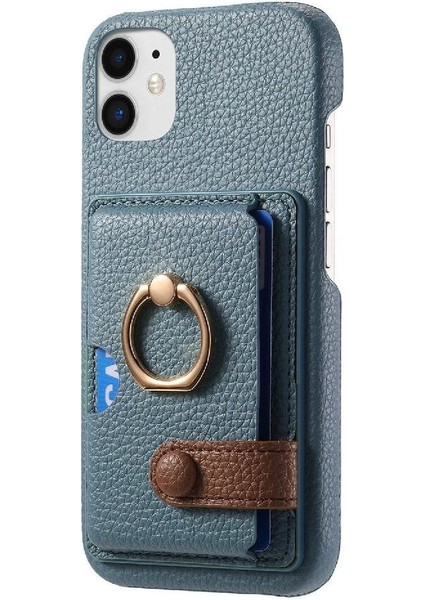 IPhone 12 Premium Dokulu Deri Halka Standı Kart Yuvaları Için Kılıf (Yurt Dışından)
