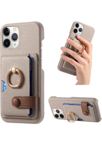 IPhone 11 Için Kılıf Pro Premium Dokulu Deri Kart Yuvaları Halka Standı (Yurt Dışından)