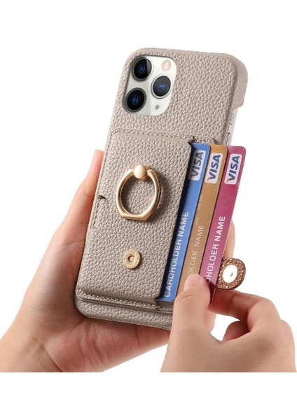 IPhone 11 Için Kılıf Pro Premium Dokulu Deri Kart Yuvaları Halka Standı (Yurt Dışından)