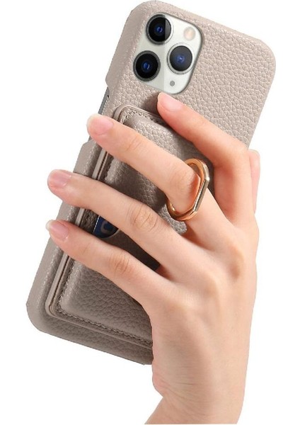 IPhone 11 Için Kılıf Pro Premium Dokulu Deri Kart Yuvaları Halka Standı (Yurt Dışından)