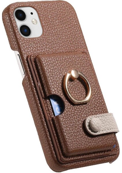 IPhone 11 Premium Dokulu Deri Halka Standı Kart Yuvaları Için Kılıf (Yurt Dışından) modelleri