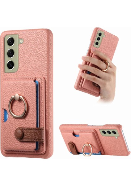Samsung Galaxy S21 Fe Premium Dokulu Deri Kart Yuvaları Halka (Yurt Dışından)