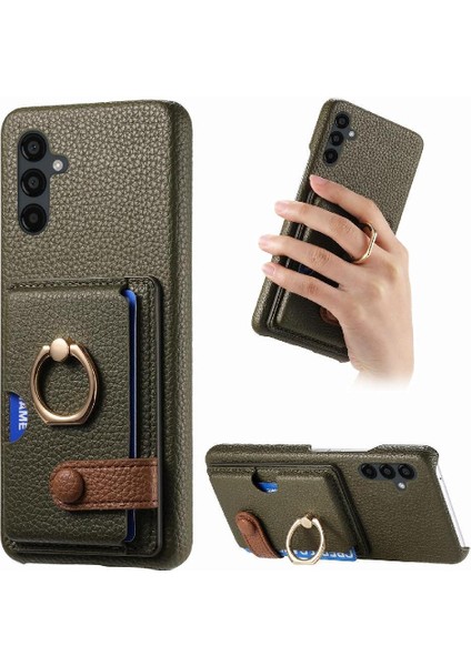 Samsung Galaxy A24 Kart Yuvaları Halka Standı Premium Dokulu Deri (Yurt Dışından)