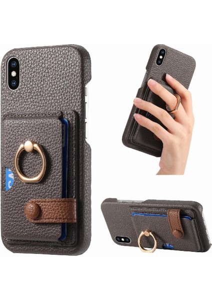 IPhone X/xs Kart Yuvaları Halka Standı Premium Dokulu Deri (Yurt Dışından)