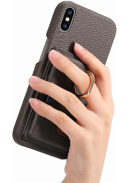 IPhone X/xs Kart Yuvaları Halka Standı Premium Dokulu Deri (Yurt Dışından)