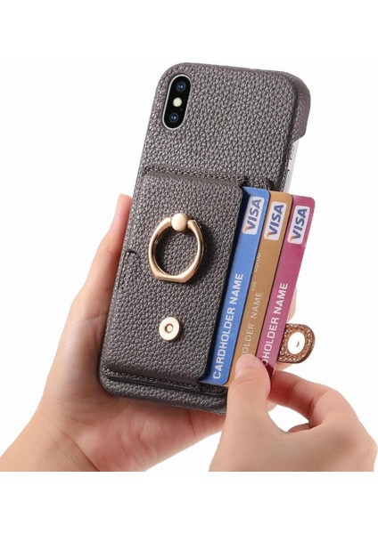 IPhone X/xs Kart Yuvaları Halka Standı Premium Dokulu Deri (Yurt Dışından)