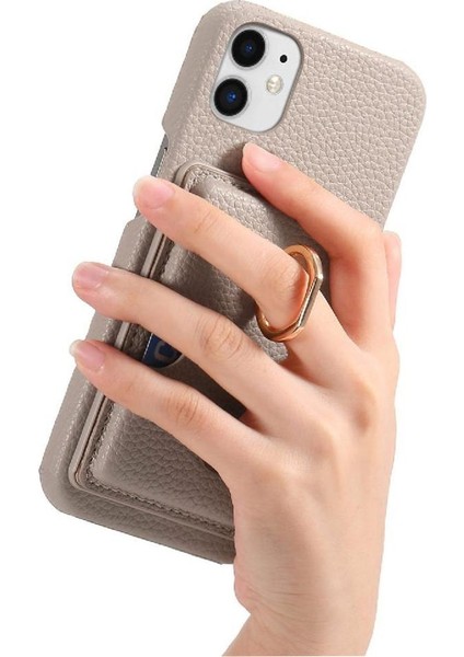IPhone 12 Premium Dokulu Deri Halka Standı Kart Yuvaları Için Kılıf (Yurt Dışından)