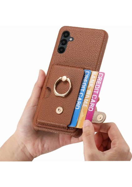 Samsung Galaxy A24 Kart Yuvaları Halka Standı Premium Dokulu Deri (Yurt Dışından)