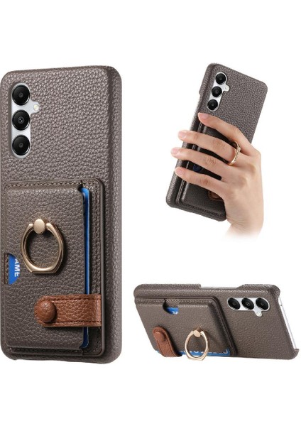 Samsung Galaxy A05S Premium Dokulu Deri Yüzük Standı Kart Yuvaları (Yurt Dışından)