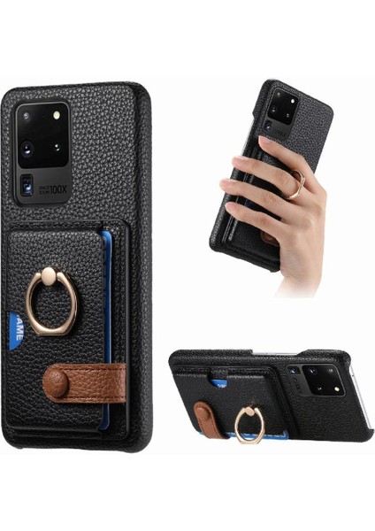 Samsung Galaxy S20 Ultra Halka Standı Premium Dokulu Deri Kart (Yurt Dışından)
