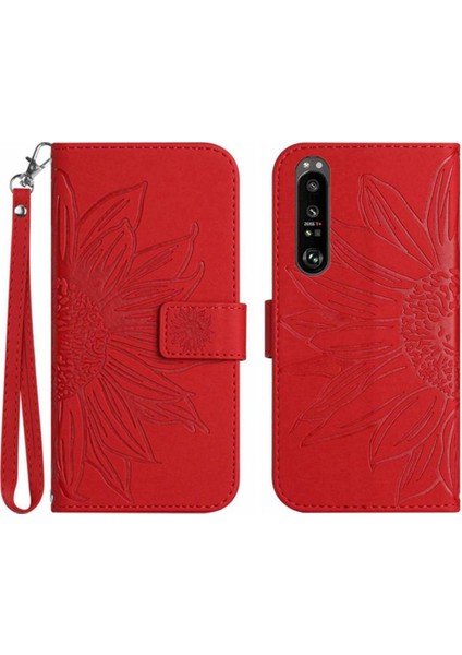 Sony Xperia 1 Vı Kabartmalı Ayçiçeği Lüks Pu Deri Kart ile (Yurt Dışından)