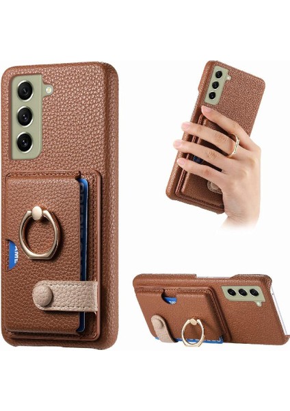 Samsung Galaxy S21 Fe Premium Dokulu Deri Kart Yuvaları Halka (Yurt Dışından)