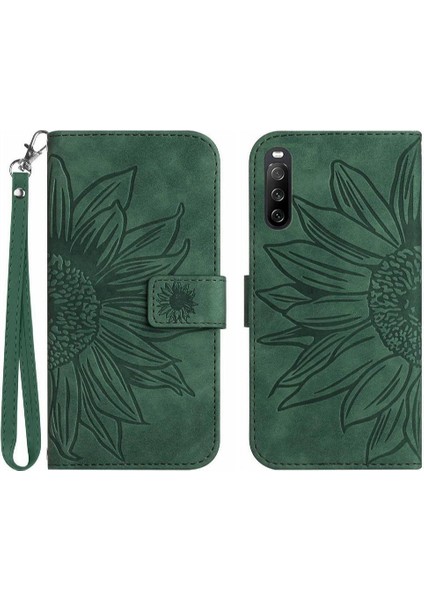 Sony Xperia 10 Vı Için Kılıf Kısa Kayış Kabartmalı Ayçiçeği Flip Cüzdan Kılıf (Yurt Dışından)