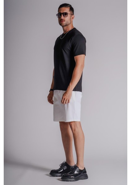 Erkek Yandan Cepli Klasik Bel Relaxed Fit Chino Şort Beyaz fiyatları