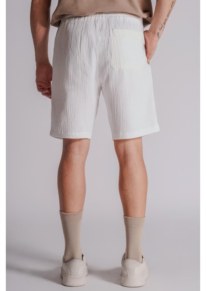 Erkek Yandan Cepli Beli Lastikli Dokulu Kumaş Relaxed Fit Jogger Şort Ekru indirimleri