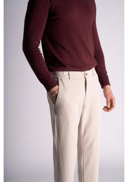 Beli Yarım Lastikli Slim Fit Chino Crop Pantalon Bej fırsatları