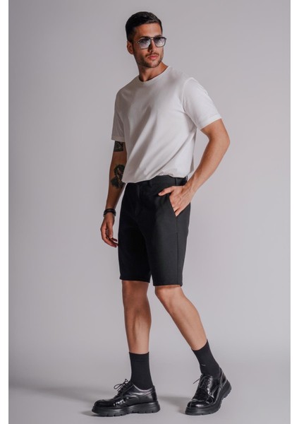 Erkek Yandan Cepli Klasik Bel Slim Fit Chino Şort Siyah fiyatları
