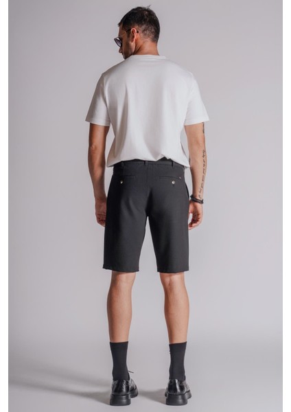 Erkek Yandan Cepli Klasik Bel Slim Fit Chino Şort Siyah modelleri