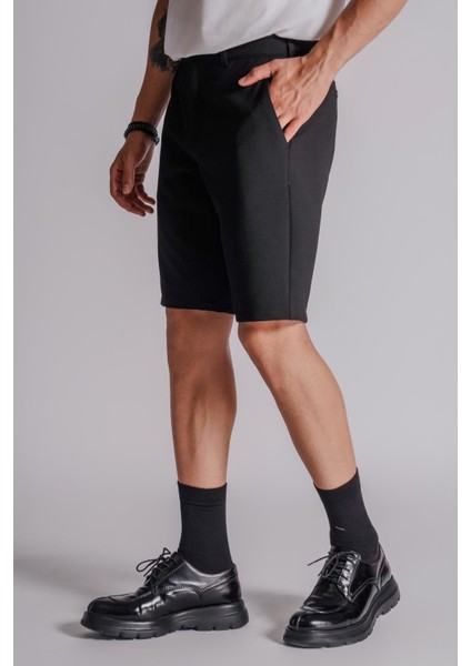 Erkek Yandan Cepli Klasik Bel Slim Fit Chino Şort Siyah fırsatları