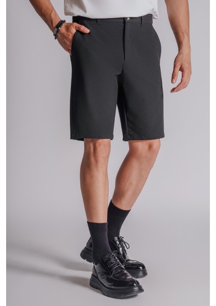 Erkek Yandan Cepli Klasik Bel Slim Fit Chino Şort Siyah indirimleri