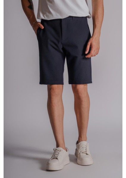 Erkek Yandan Cepli Klasik Bel Slim Fit Chino Şort Lacivert modelleri