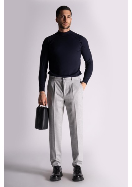 Yan Lastikli Slim Fit Chino Pantalon Gri