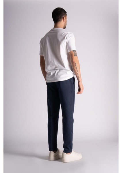 Beli Lastikli Slim Fit Chino Çizgili  Pantolon Lacivert