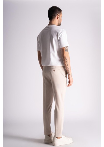 Yan Lastikli Slim Fit Chino Pantalon Bej