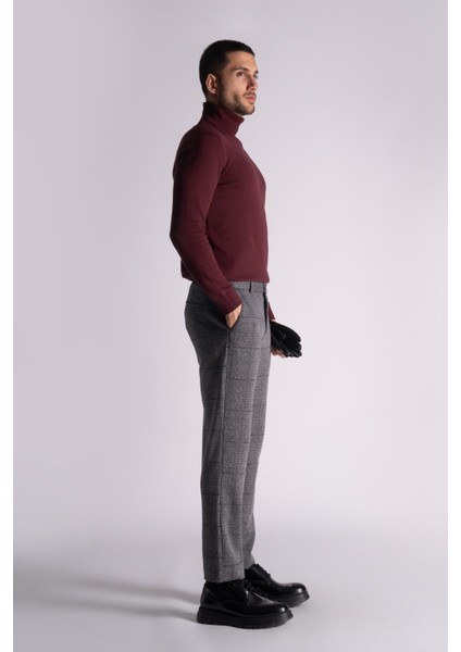 Straight Fit Ekose Pantolon Gri Ekose modelleri