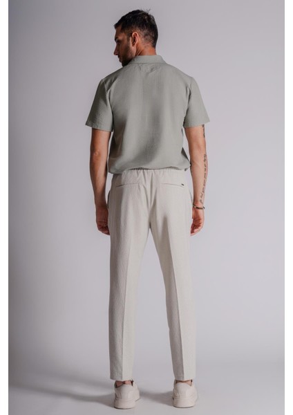 Erkek Yandan Cepli Beli Lastikli Slim Fit Chino Pantolon Bej