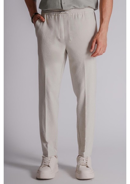 Erkek Yandan Cepli Beli Lastikli Slim Fit Chino Pantolon Bej