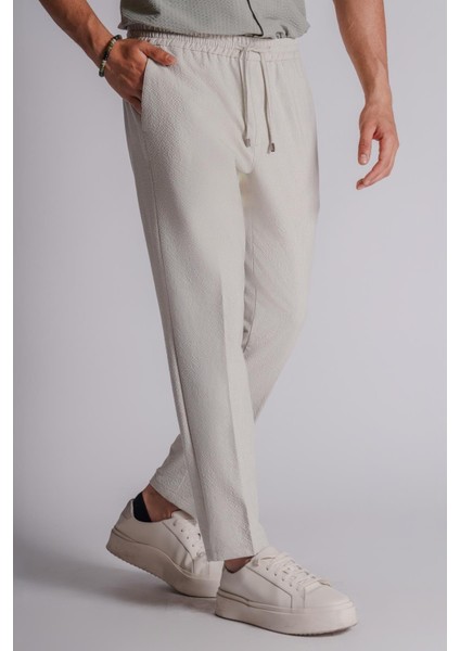 Erkek Yandan Cepli Beli Lastikli Slim Fit Chino Pantolon Bej