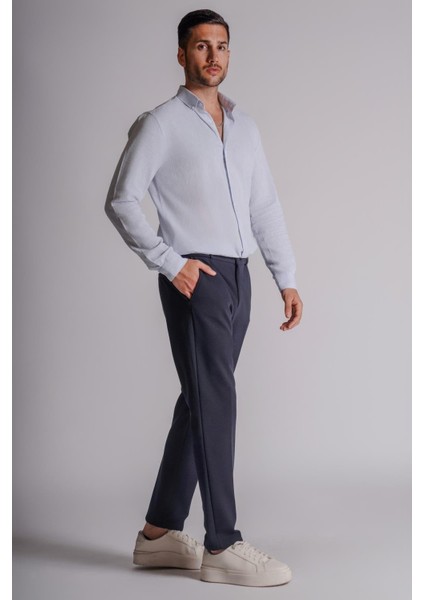 Erkek Yandan Cepli Beli Ribanalı Slim Fit Chino Pantolon Lacivert fiyatları