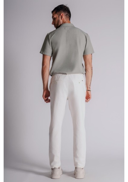 Erkek Yandan Cepli Beli Lastikli Keten Karışımlı Relaxed Fit Ekru fiyatları