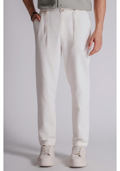 Erkek Yandan Cepli Beli Lastikli Keten Karışımlı Relaxed Fit Ekru fırsatları