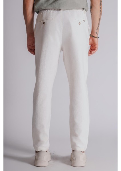Erkek Yandan Cepli Beli Lastikli Keten Karışımlı Relaxed Fit Ekru indirimleri