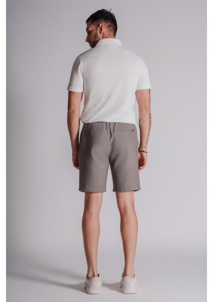 Erkek Yandan Cepli Beli Lastikli Keten Dokulu Relaxed Fit Jogger Şort Haki modelleri