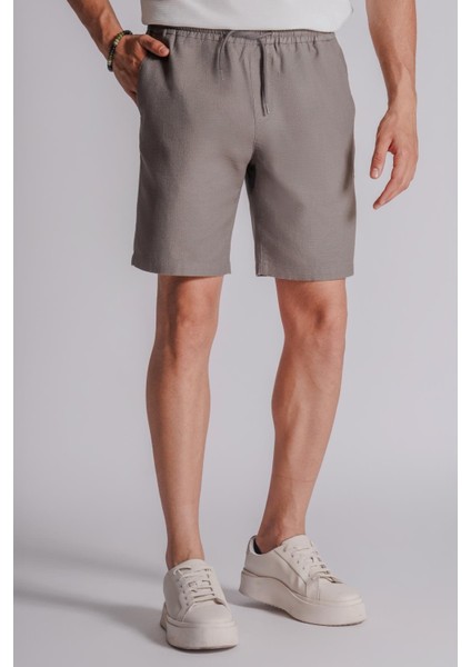 Erkek Yandan Cepli Beli Lastikli Keten Dokulu Relaxed Fit Jogger Şort Haki indirimleri