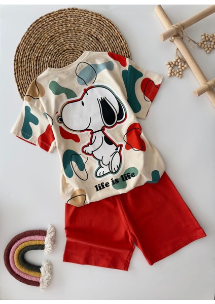 Minigimin Cicileri Snpy Life Is Life Baskı Yazlık Erkek Çocuk 2 li takım - Bej fiyatları