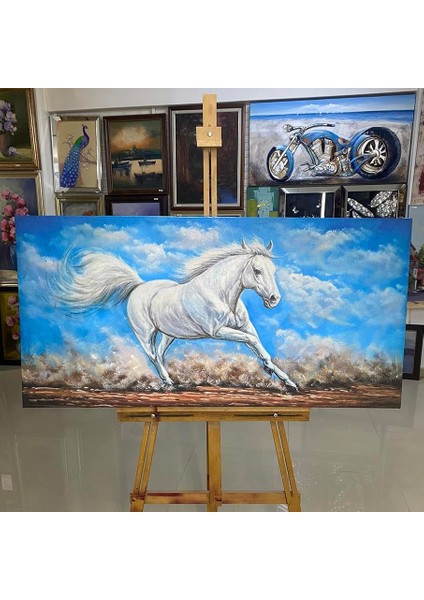 Parlak Jel Işlemeli Beyaz At Kanvas Tablo