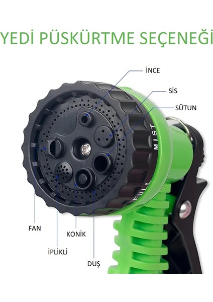 Tabancalı Sihirli Uzayan Hortum 7,5 Metre Bahçe Sulama Araç Yıkama Hortumu 7 Kademeli