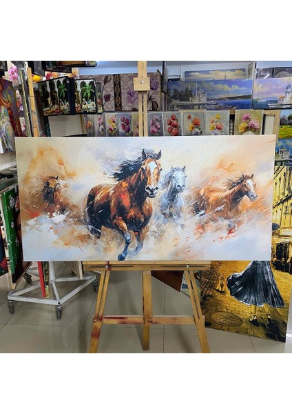 Doku Işlemeli Koşan Atlar Kanvas Tablo