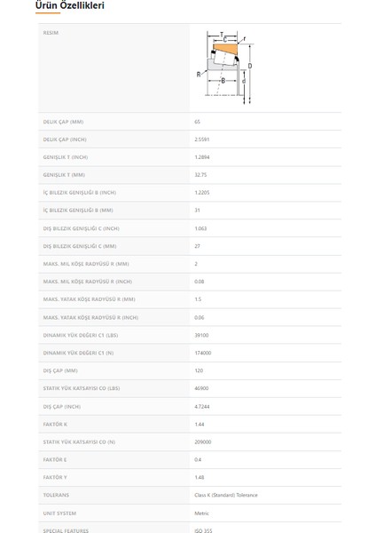 32213-90KA1 - 65X32,75X120 - Tımken fiyatları