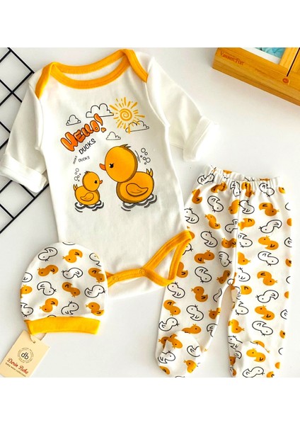 Neşeli Bebekler Ikili Civciv Baskılı Bereli Ayağı Patikli Üçlü Takım fiyatları